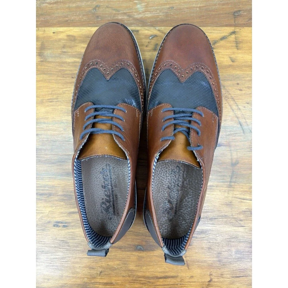 Rieker Wessex Wingtip Oxford Shoes Mens 11 Brown Leather Navy Blue Brogue